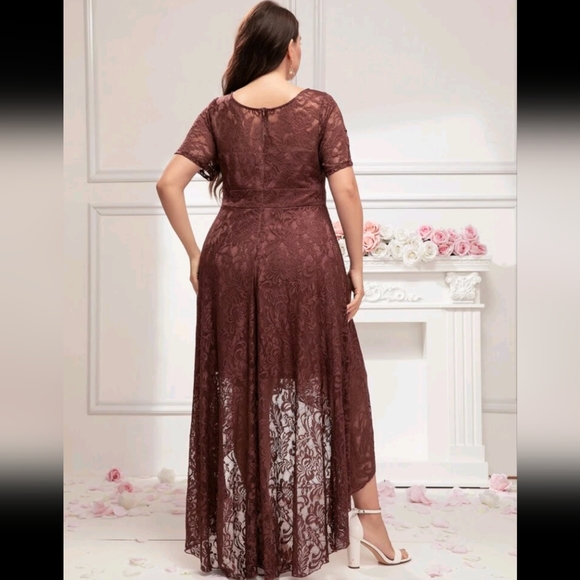 SHEIN Brown Lace High Low Dress - Picture 3 of 6